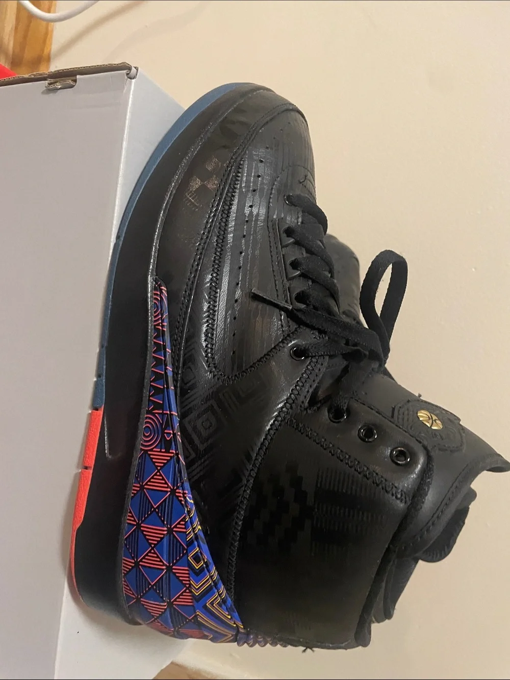Jordan Men’s High-Top Sneakers in Black with Multicolor Heel (RARE BHM)
